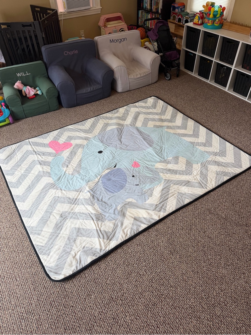 Children's Gray and Light Blue Elephant Play Mat